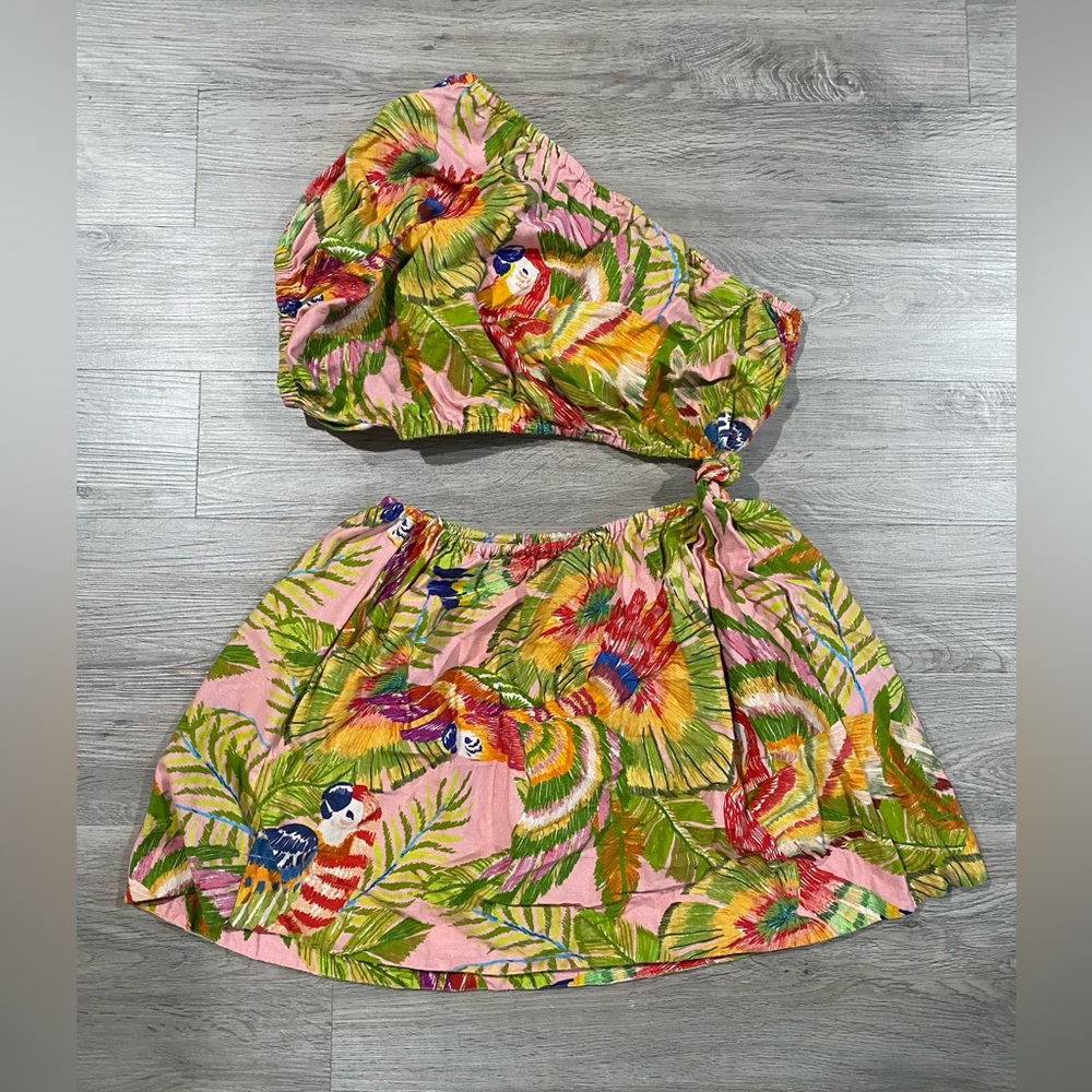 Farm Rio Macaw Tropical One-Shoulder Crop Top and Skirt Dress Small - Picture 3 of 6